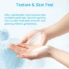 Close-up of hands holding a silky, lightweight lotion, demonstrating its texture and hydrating effect on the skin.